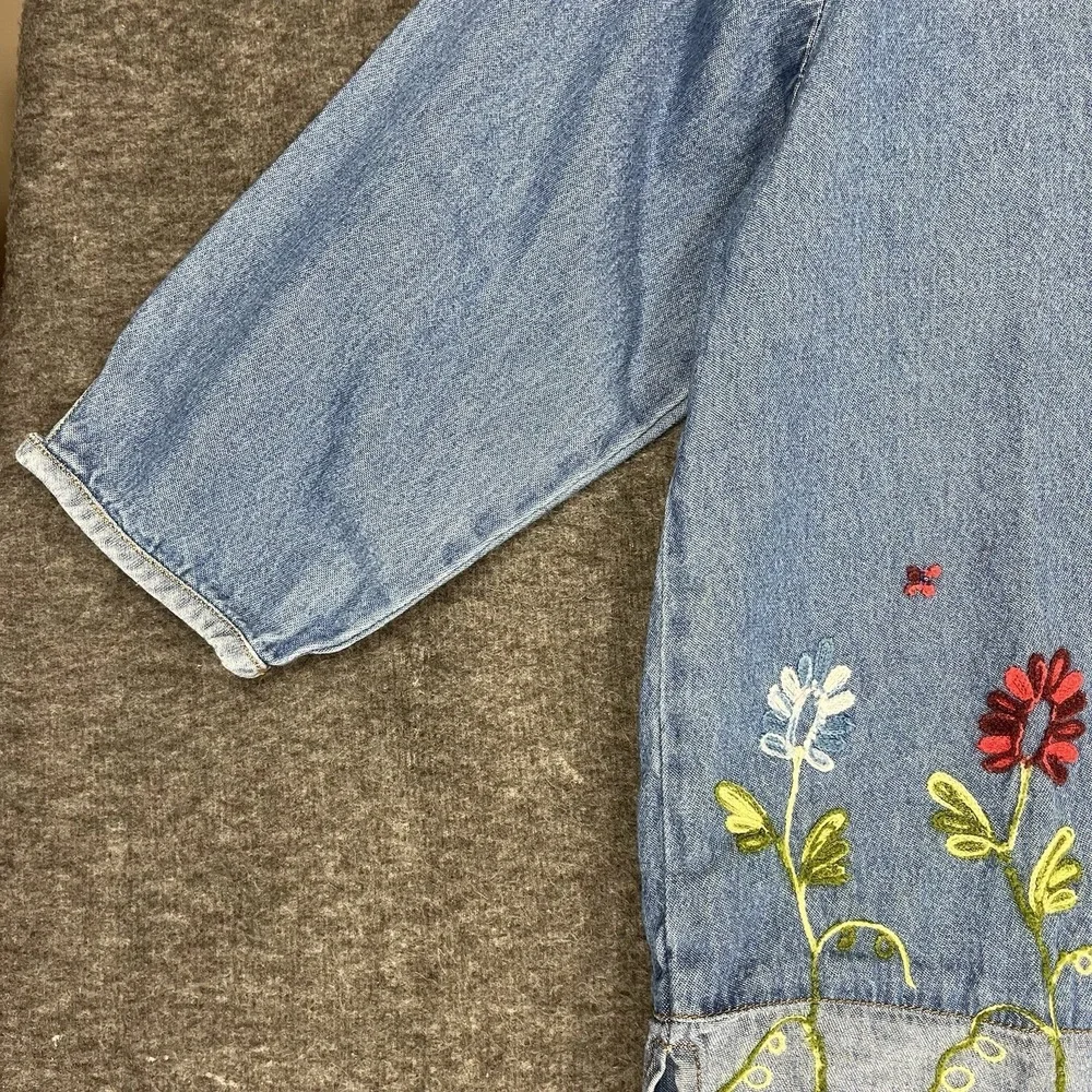 Bleu Bayou Denim Jean Blouse Shirt Womens S Embroidered Floral Cottagecore Y2K - Picture 3 of 16